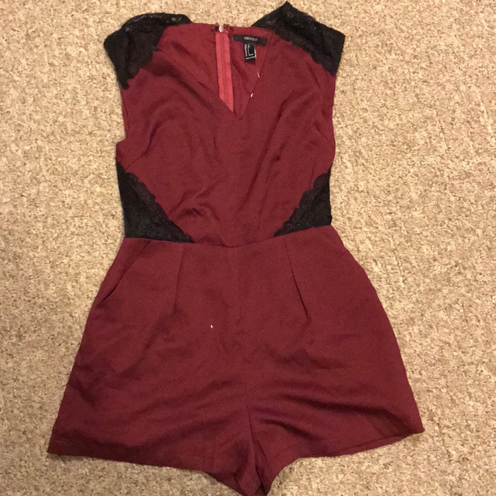 Burgundy fancy romper with lace